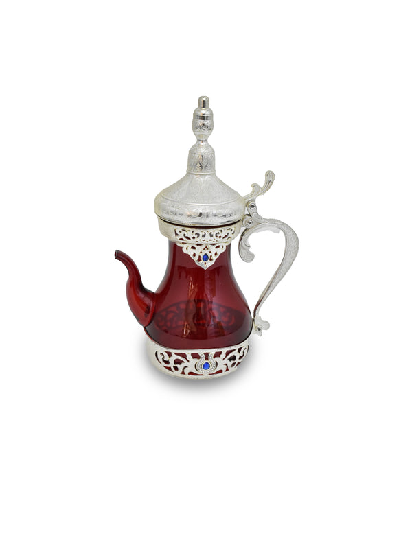 Front Side View of Red Glass Turkish Tea & Coffee Dallah Pots