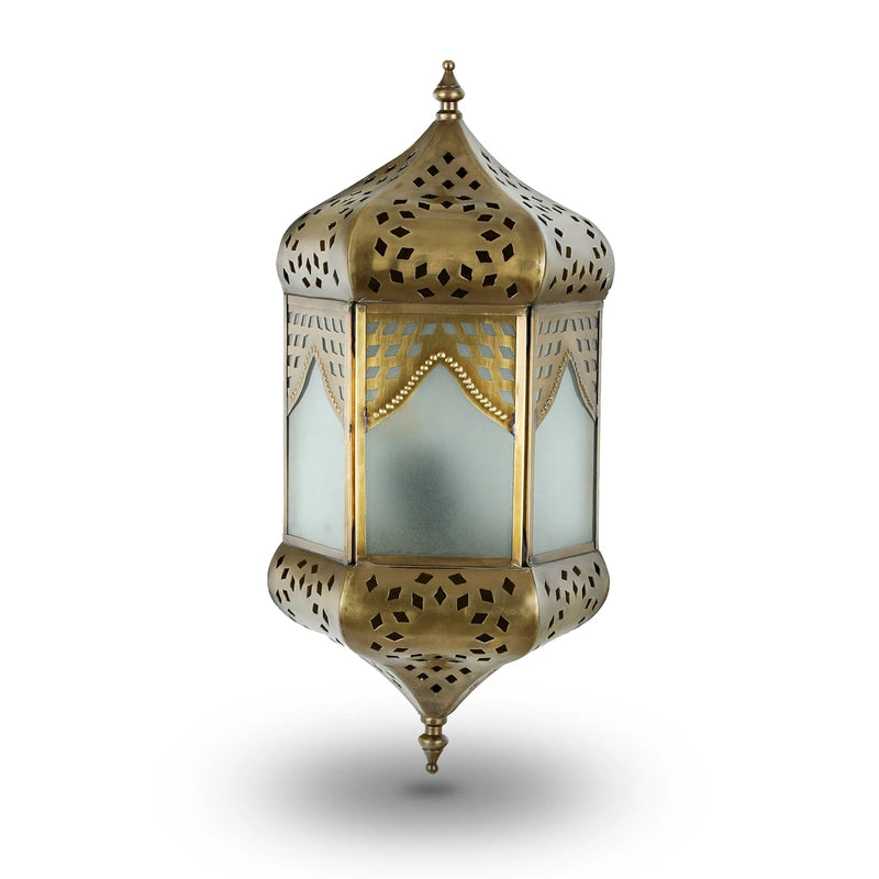 Antique Moroccan Glass Wall Sconce With Diamond Shaped Open Cut Work and Detailings