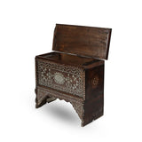 Angled Side View of Intricate Syrian Flat Top Chest Showing Open Top
