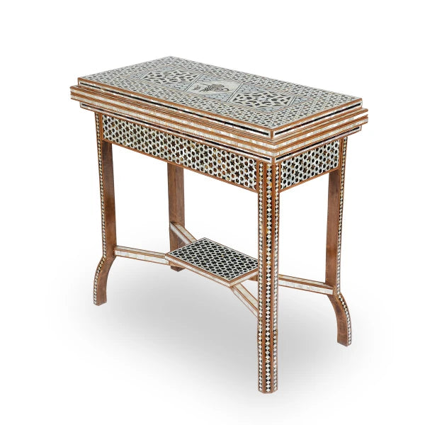 Angled Side View of Mother of Pearl Inlaid Multi Game Table