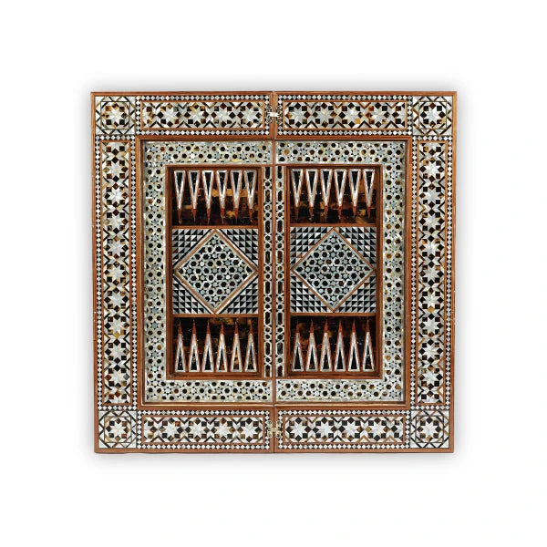 Table Top View of Mother of Pearl Inlaid Multi Game Table with Backgammon Board