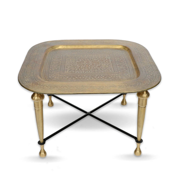 Antique Brass Square Table with Rounded Edges