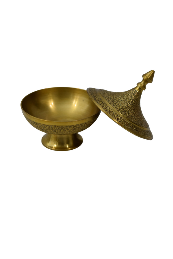 Engraved Brass Lidded Bowl