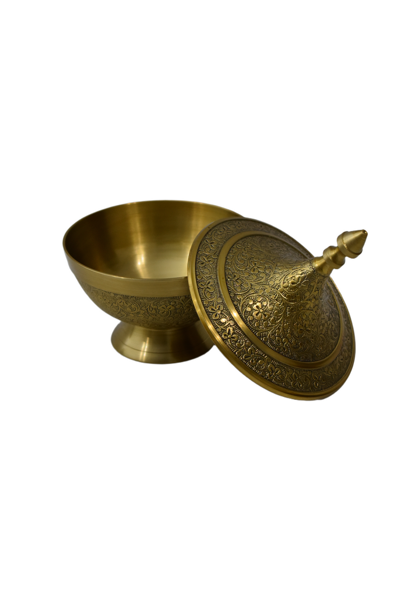 Engraved Brass Lidded Bowl