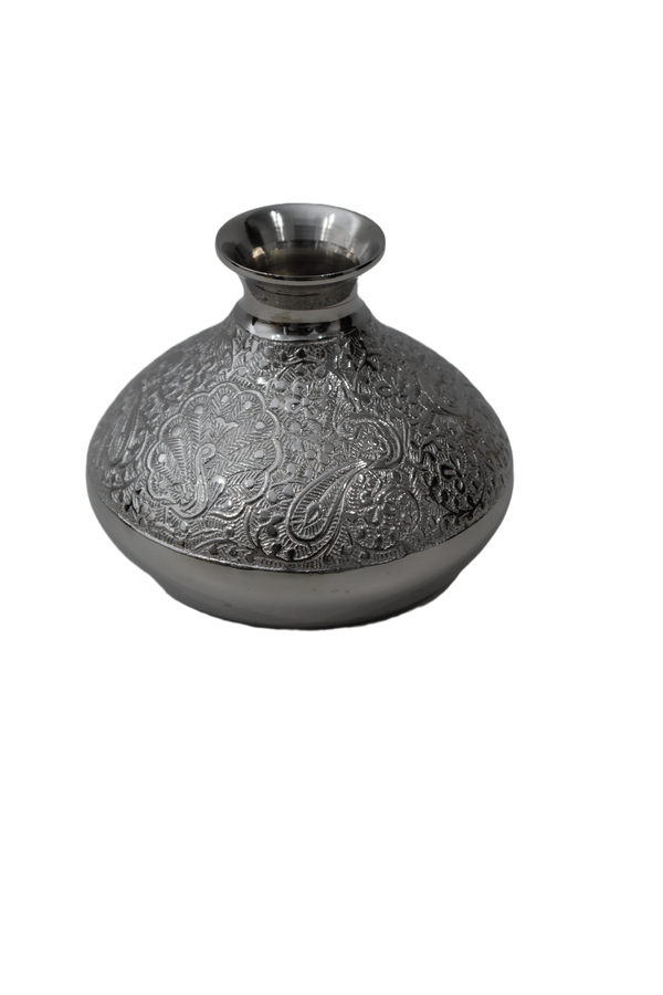 Engraved Brass Small Pot - Decorative Round Vessel