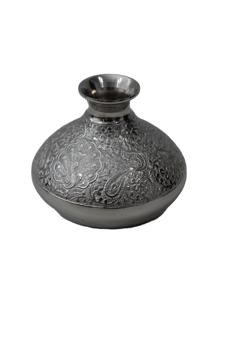 Engraved Brass Small Pot - Decorative Round Vessel