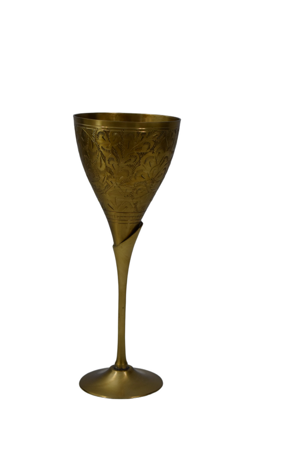 Vintage Hand-Etched Brass Wine Goblet