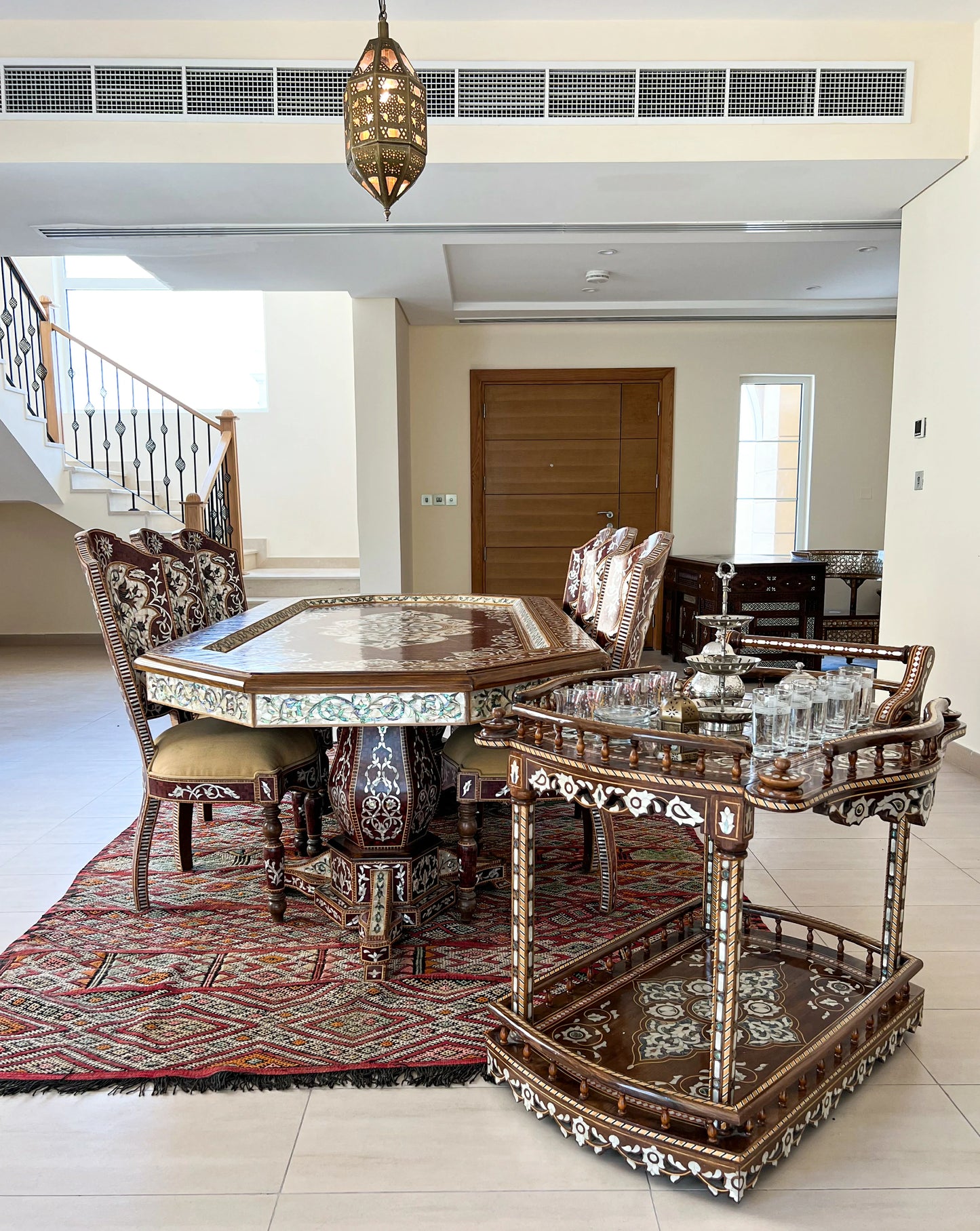 Traditional Mother of Pearl Inlaid Dining Table Set