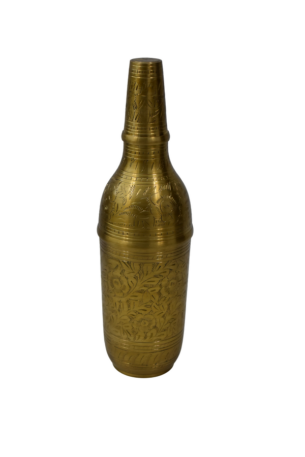 Hand-Carved Brass Wine Bottle