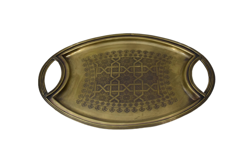 Hand-Engraved Brass Oval Serving Tray
