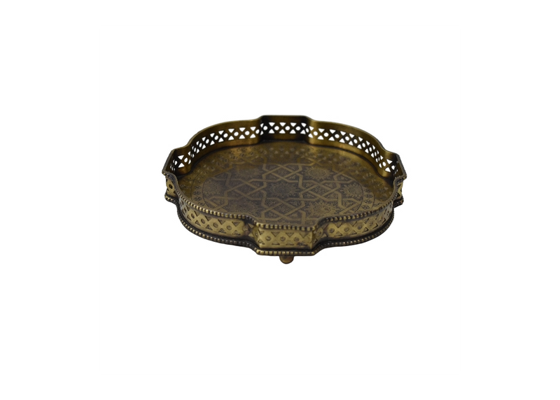 Brass Tray with Ornate Geometric Border