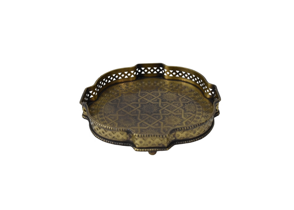 Brass Tray with Ornate Geometric Border