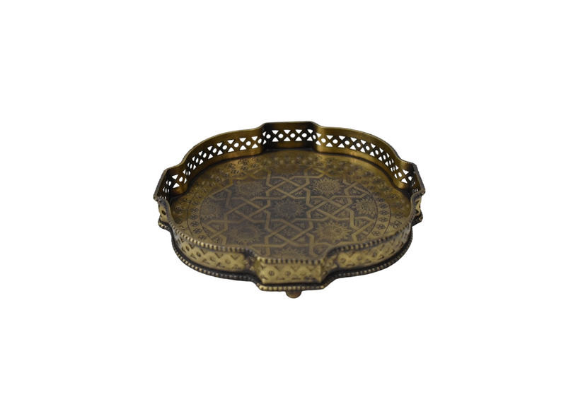 Brass Tray with Ornate Geometric Border