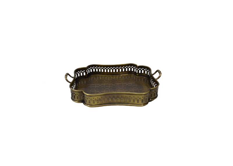 Brass Tray with Ornate Geometric Border
