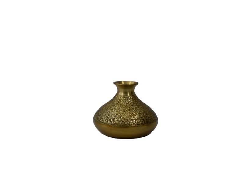 Engraved Brass Small Pot - Decorative Round Vessel