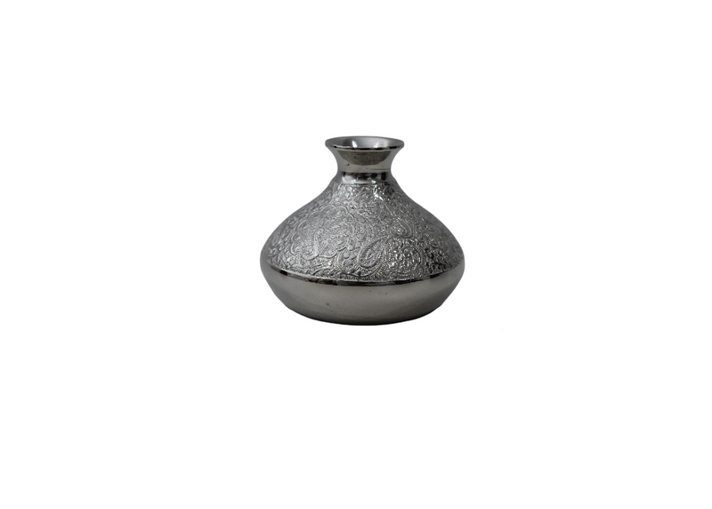 Engraved Brass Small Pot - Decorative Round Vessel