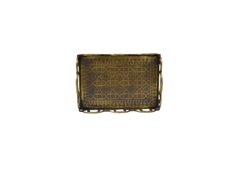 Rectangular Brass Serving Tray with Handles