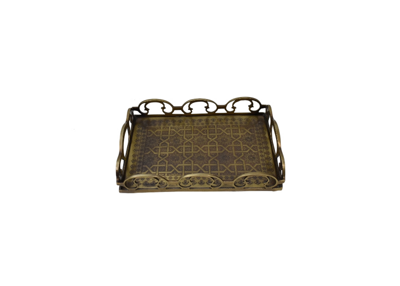 Rectangular Brass Serving Tray with Handles