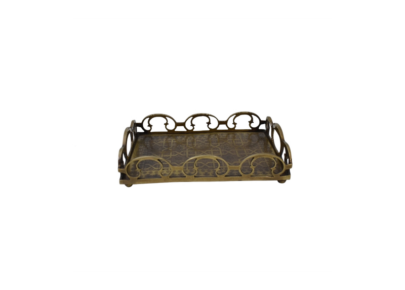Rectangular Brass Serving Tray with Handles