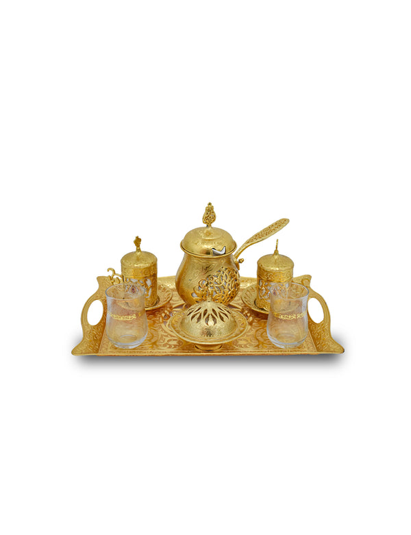 Front View of Traditional 8-Piece Turkish Coffee Set