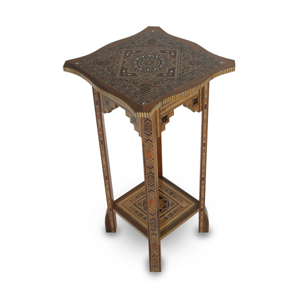Handmade Two-tiered Marquetry Inlaid Long Bar Table with Traditional Syrian Geometrical & Mosaic Patterns