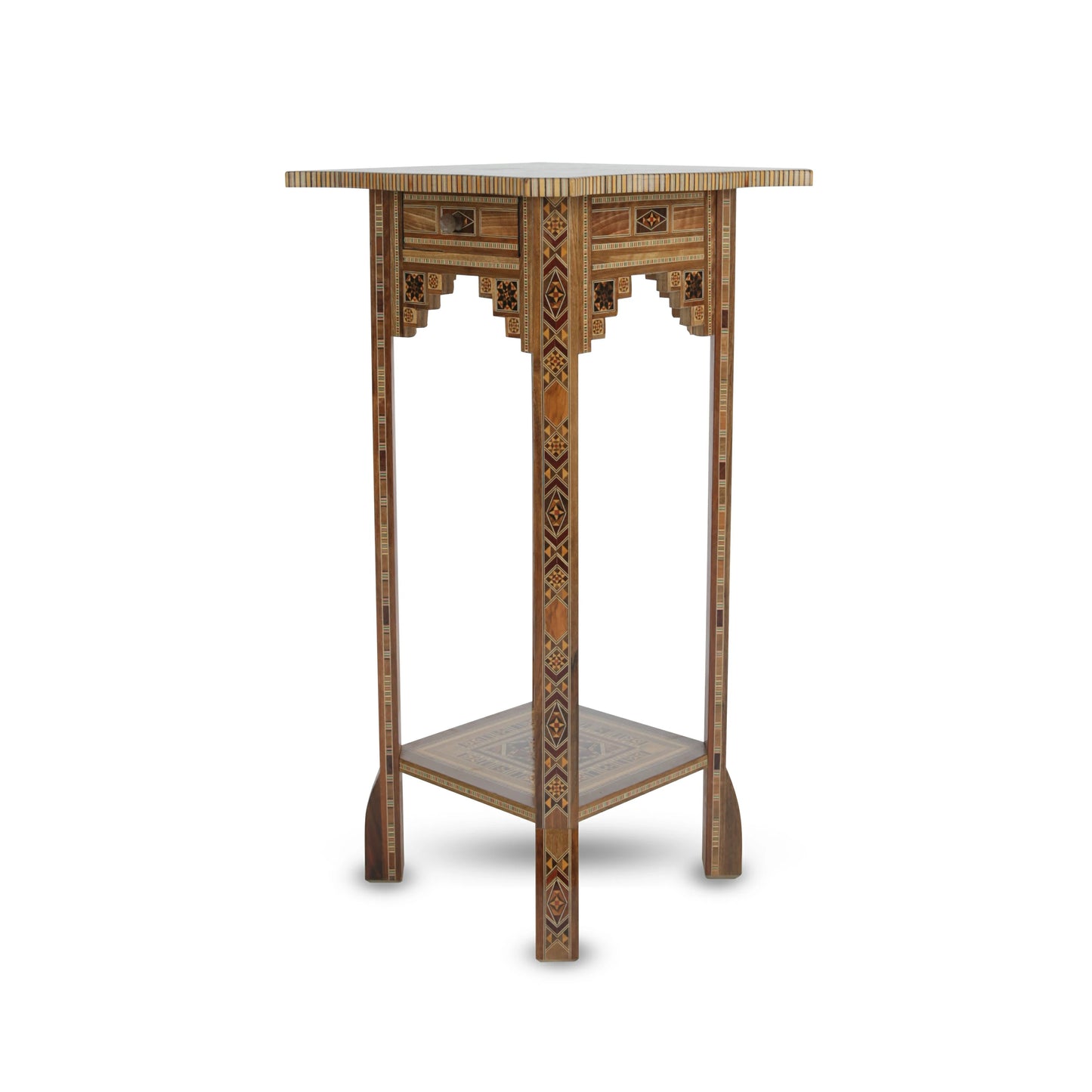 Bar Table with Traditional Syrian Geometrical Patterns, made from a blend of solid oak, Walnut, mahogany & ash wood