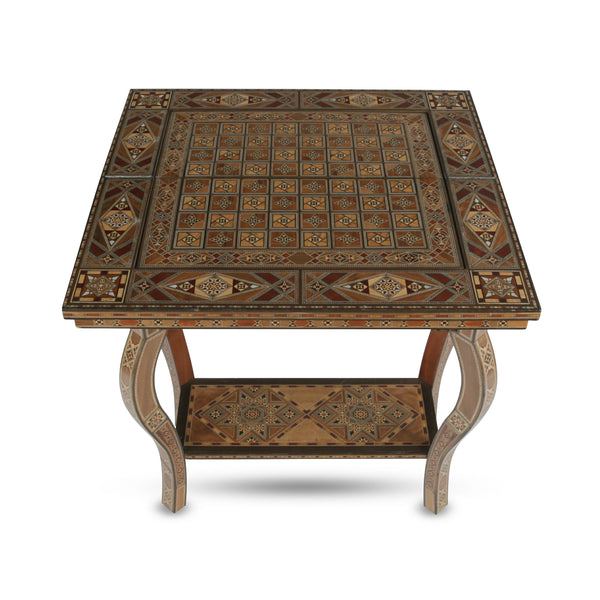 Handmade Wooden Marquetry Inlaid Chess Board Table