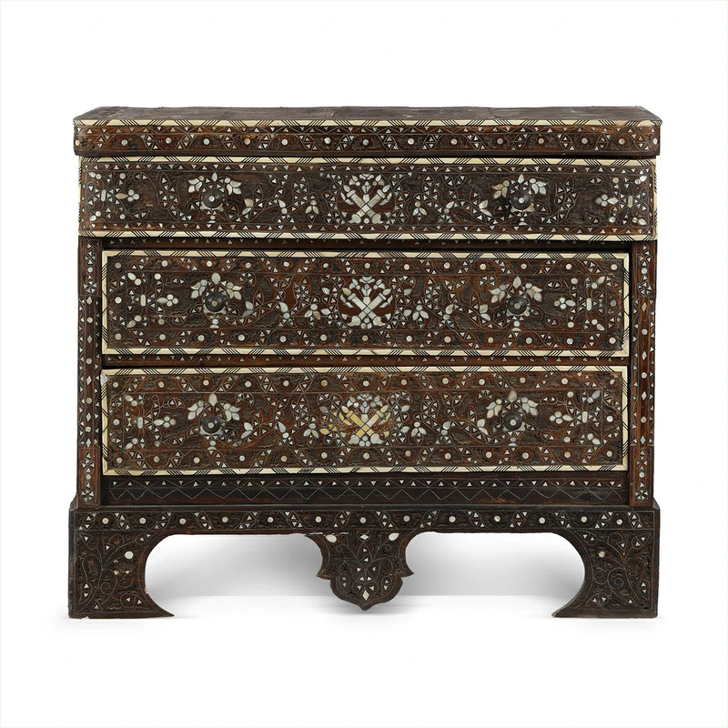 Antique Syrian Mirror Console Handmade of Finest Walnut wood with mother of pearl & bone inlays in mesmerizing patterns