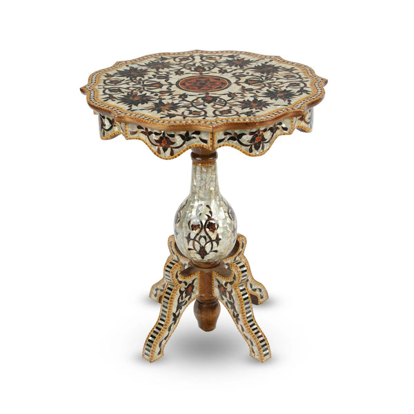 Exquisite Arabian Pedestal Coffee Table with Rich Inlays of Mother of pearls in Gracious Floral Patterns