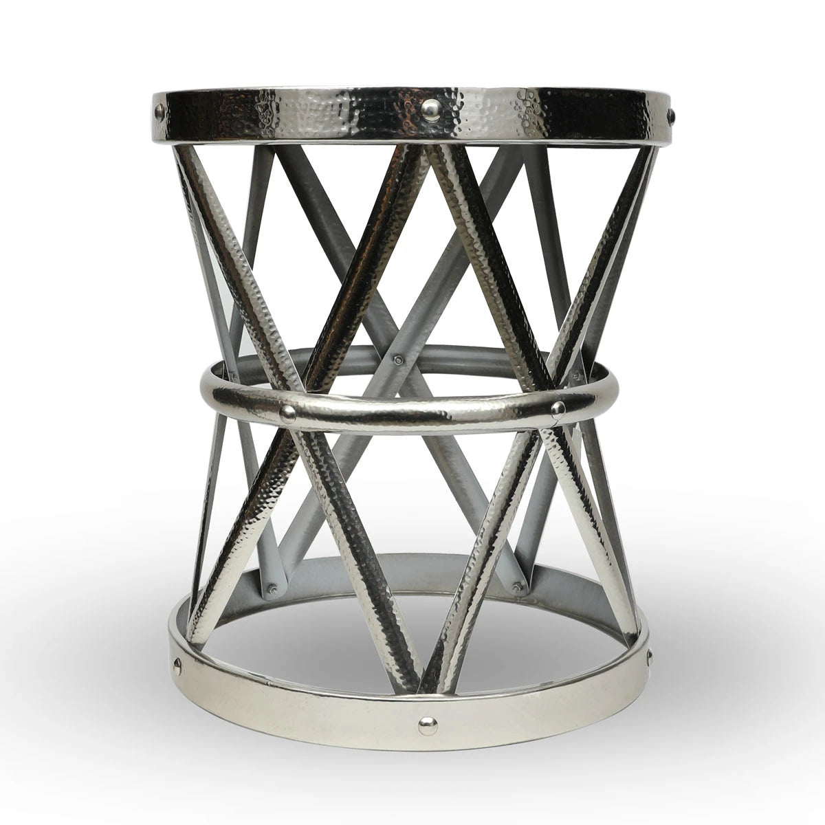 Nickel Polished Silver Color Drum Accent Table