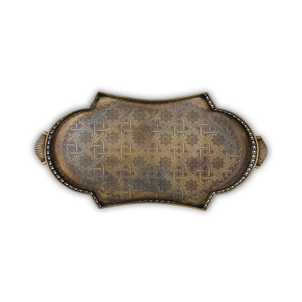 Top View of Antique Brass Tray with Intricate carving