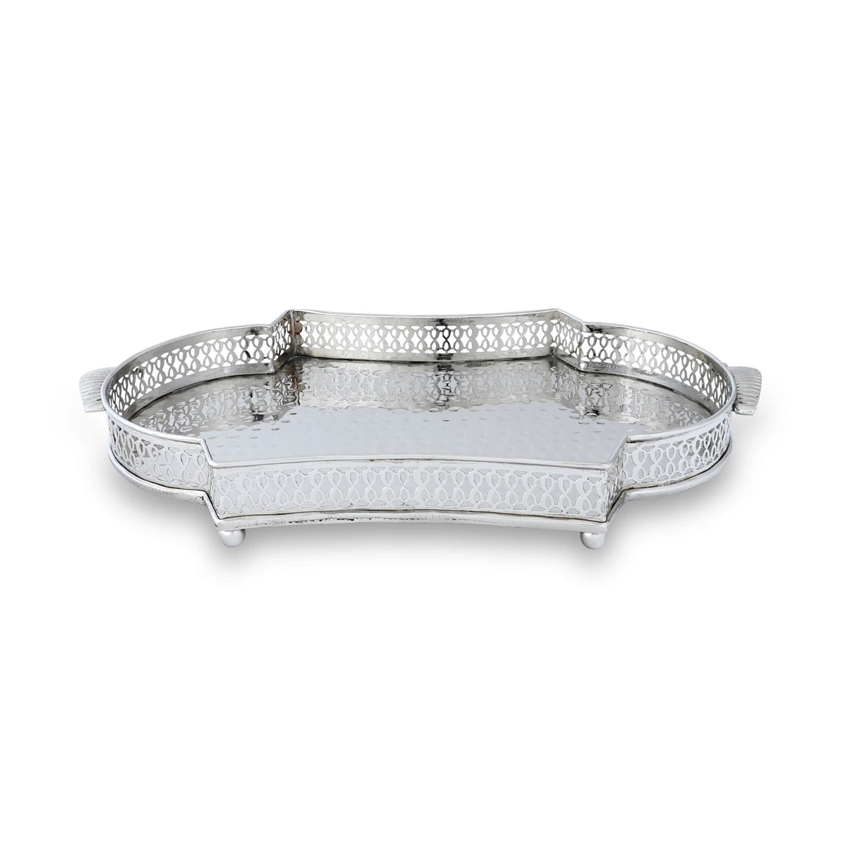 Decorative Brass Metal Tray coated with nickel for glossy silver finish and hammered Texture for regal appeal