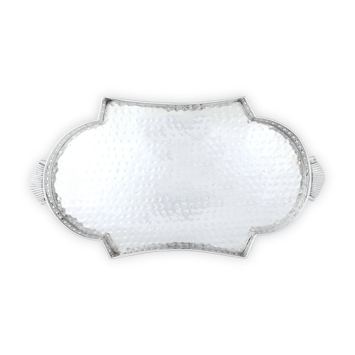Top View of Nickel Polished Silver Tray with Hand Hammered base Texture