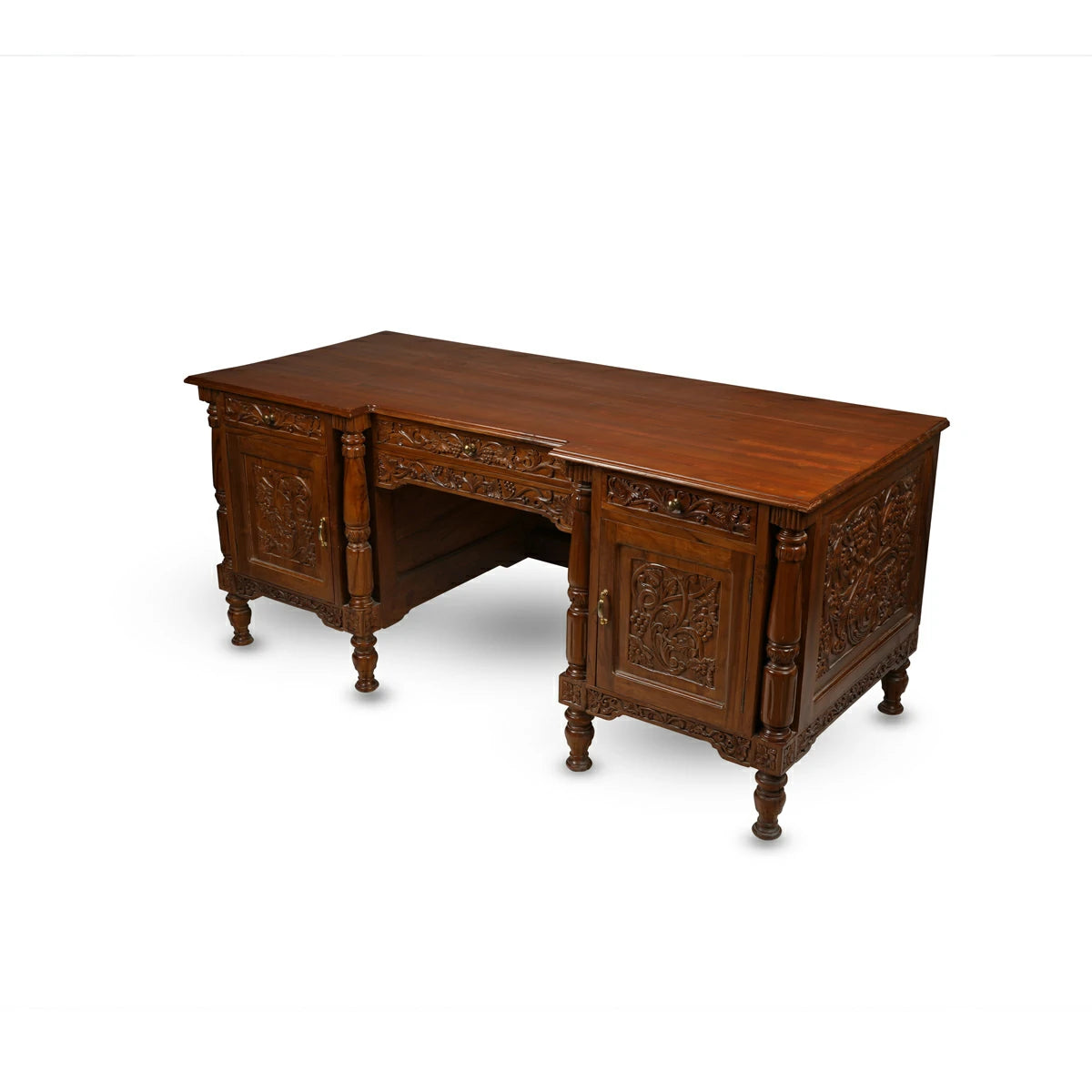 Sturdy Walnut Wood Counter Desk / Table with mesmerizing carvings & detailing's with pillared corners