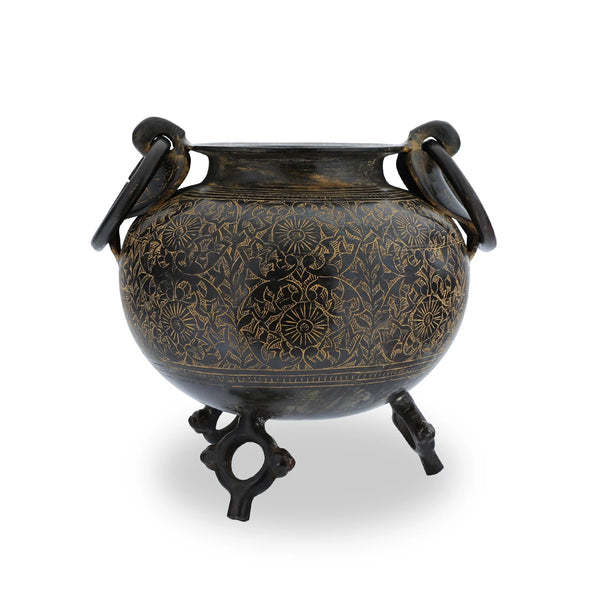 Antique Arabian Style Decor Pot with fine patinated Primitive Floral Motifs