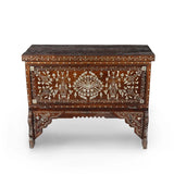 Hand Inlaid Walnut Wooden Chest with Exquisite Arabesque Mother of Pearls and handmade engravings