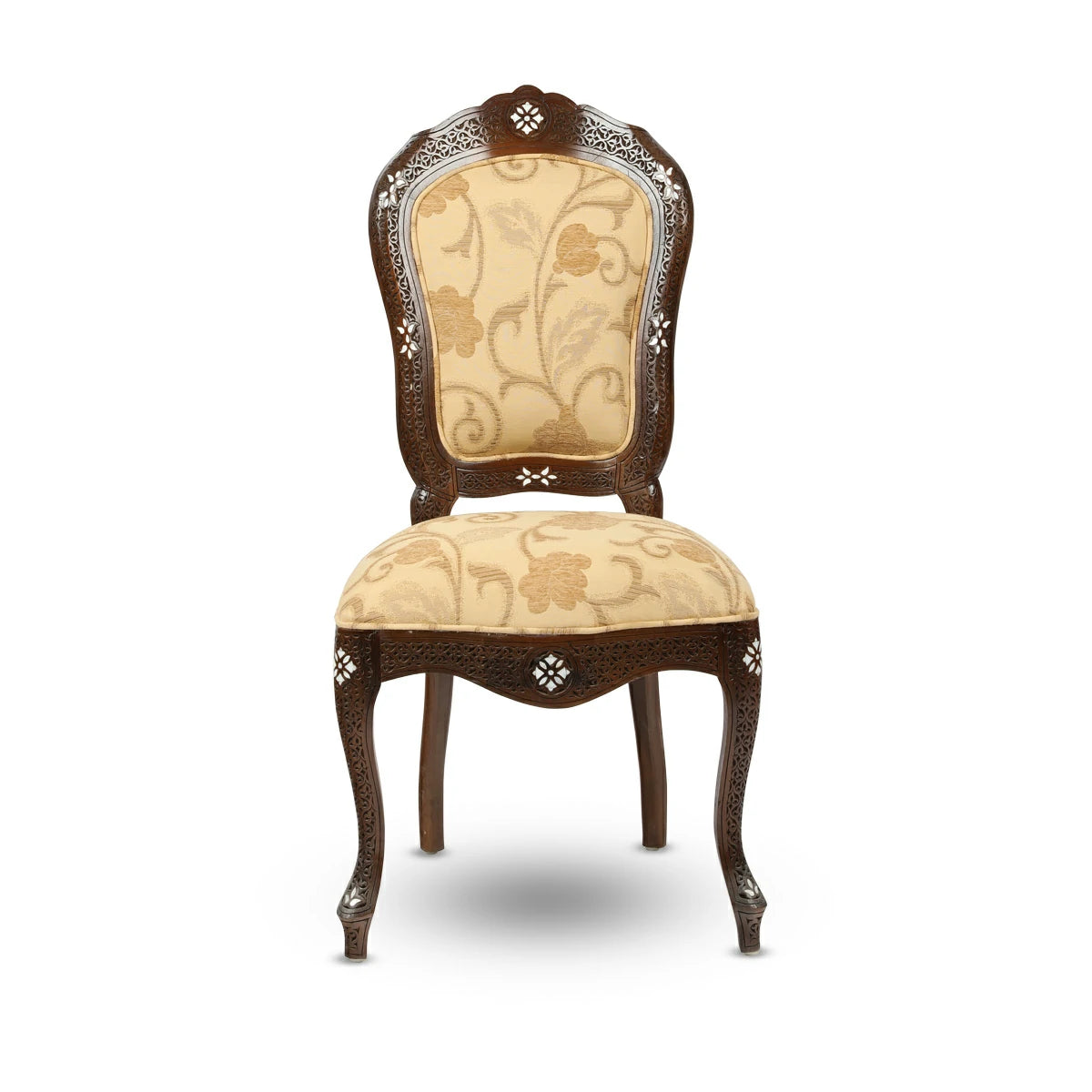 Traditional Syrian Short Back Side Chair with ethnic carvings and inlays