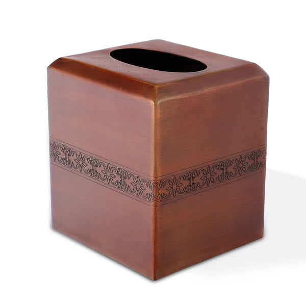 Antique Tissue Box Cover Minimally Engraved in Traditional Floristic Patterns