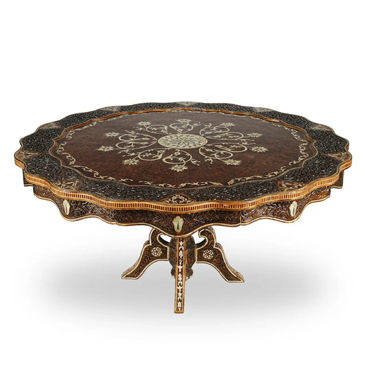 Luxurious Levantine Dining Table with Exceptional Carvings, Mother of Pearl & Marquetry Inlays