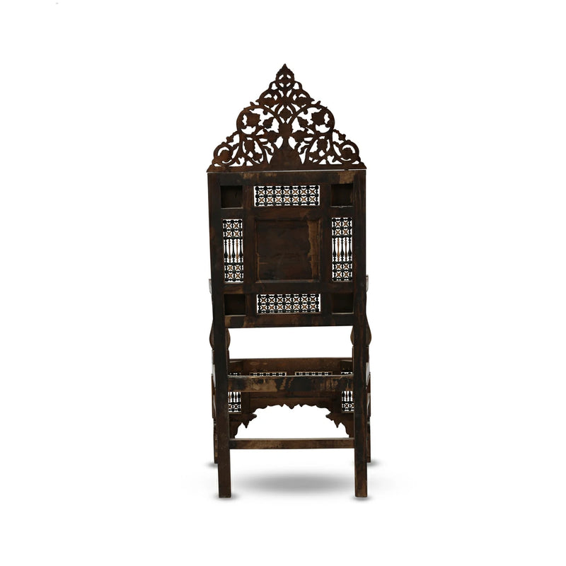 Back View of Arabian Vintage Hand Carved Wooden Chair