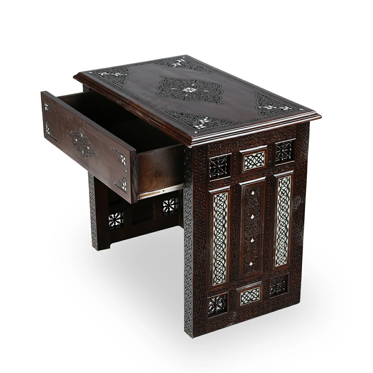 Top Angled View of Arabian Artistic Counter Console with Drawn Chest
