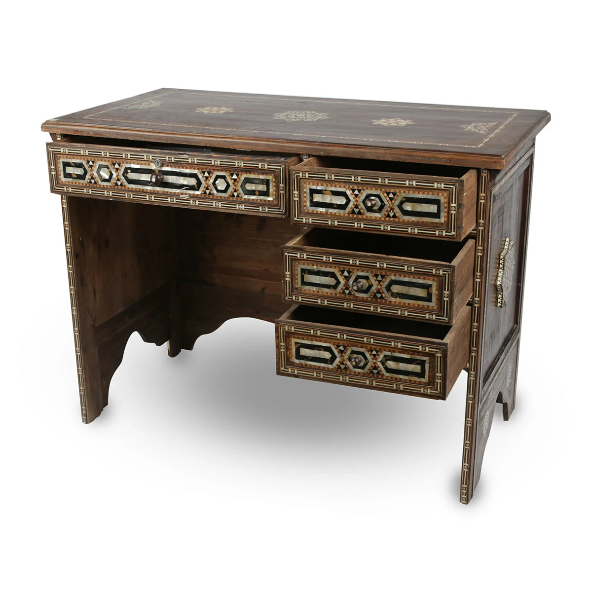 Cross Angle View of Arabian Calligraphic Design Desk with Open Drawers