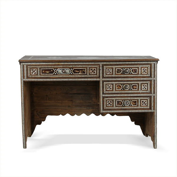 Hand-made Arabesque Design Counter Desk made of mixture of several kinds of exotic wood, mosaics and mother of pearls.