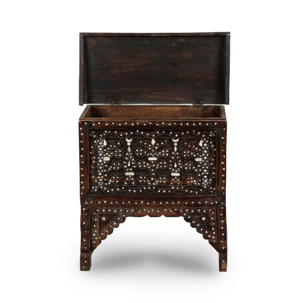 Antique Arabian Hand-Carved Wooden Storage Console Chest