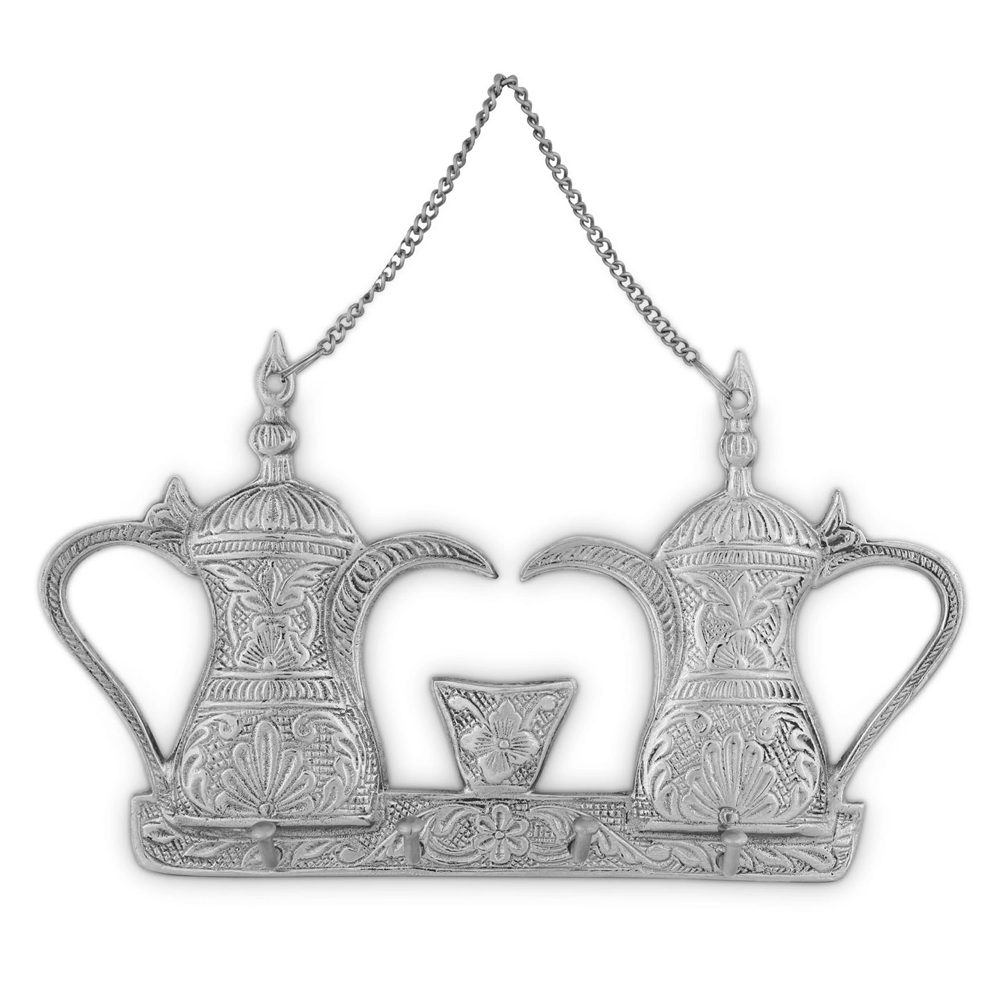 Traditional Emirati Dallah Shaped Key Hanger Made from Nickel With Gloassy Silver Finish