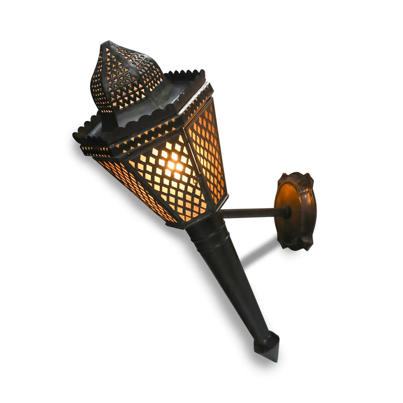 Fire Torch Like Arabian Wall Bracket Lantern with Traditional Open Cut Works