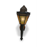 Front view of Arabian Indoor Wall Torch Lantern with Light bulbs Turned on