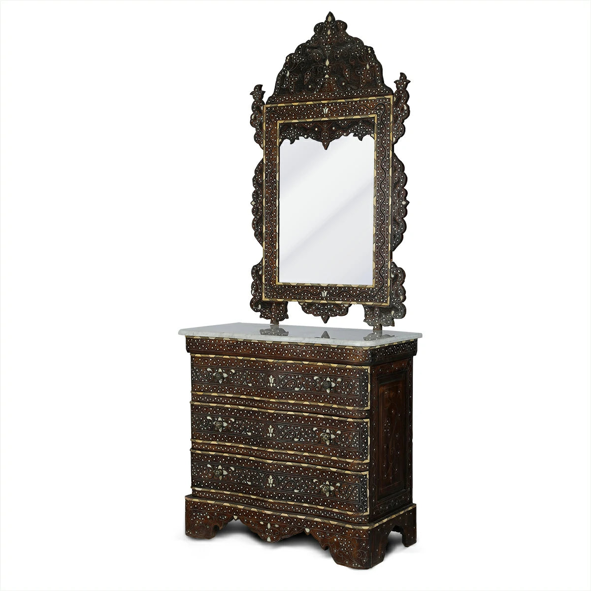 Angled Side View of Arabian Mirror Console