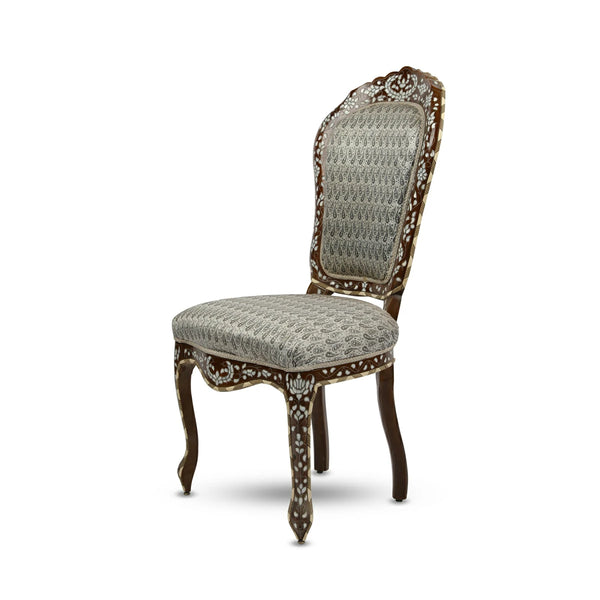 Angled Side View of Arabian Style Dining Chair Showcasing beauty of the Construct & inlays