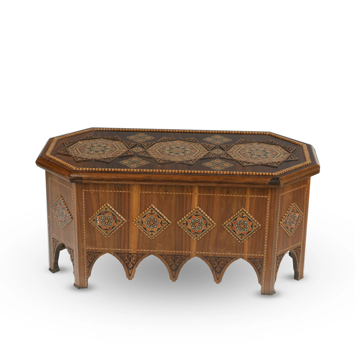 Frontal View of Arabian Thick Wood Mosaic Table